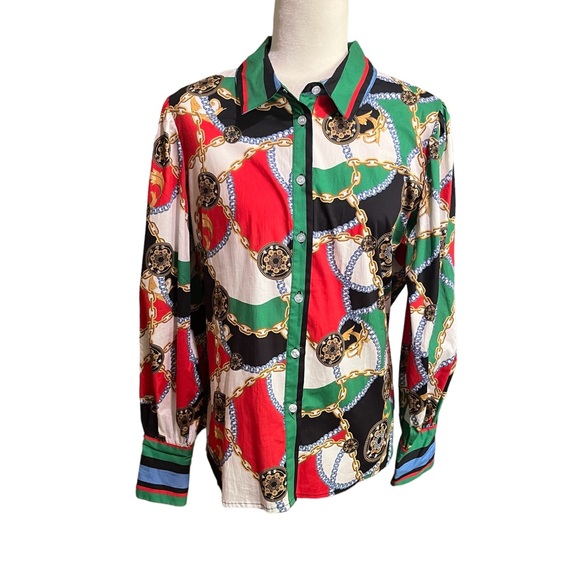 🆕 NY&C long sleeve gold chain link button up shirt - Picture 2 of 11